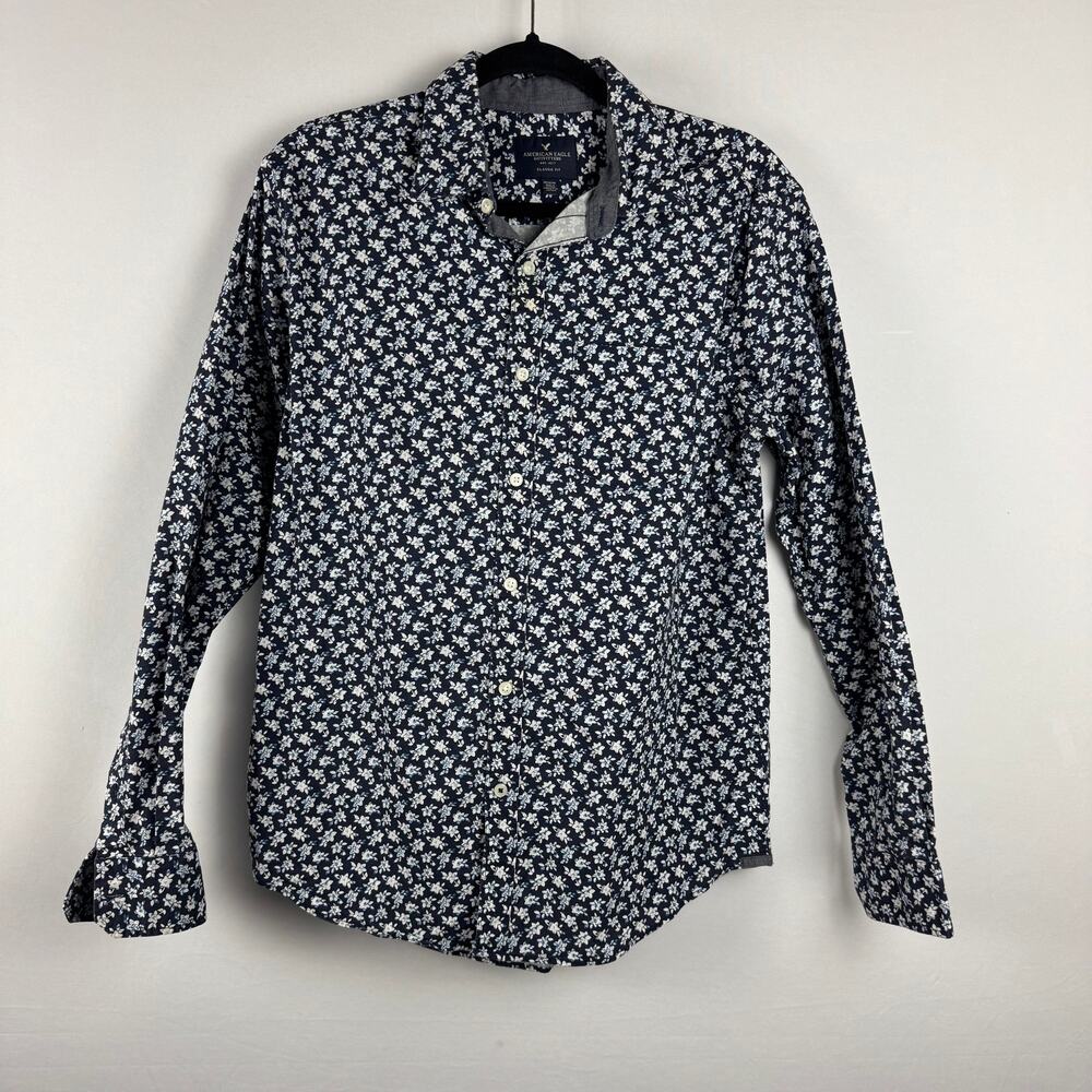 NWOT American Eagle Blue White Floral‎ Button-Down Shirt Size M Casual Dressy